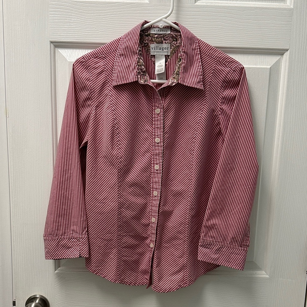 Villager Liz Claiborne Co Striped Button‎ Down Shirt Paisley cuffed sleeves
